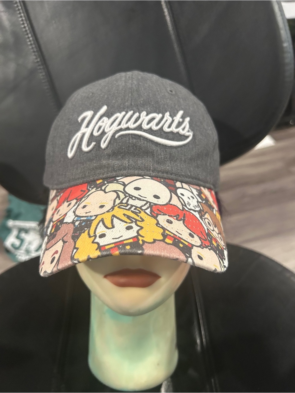 Gray Hogwarts Baseball Cap with Colorful Character-Print Brim